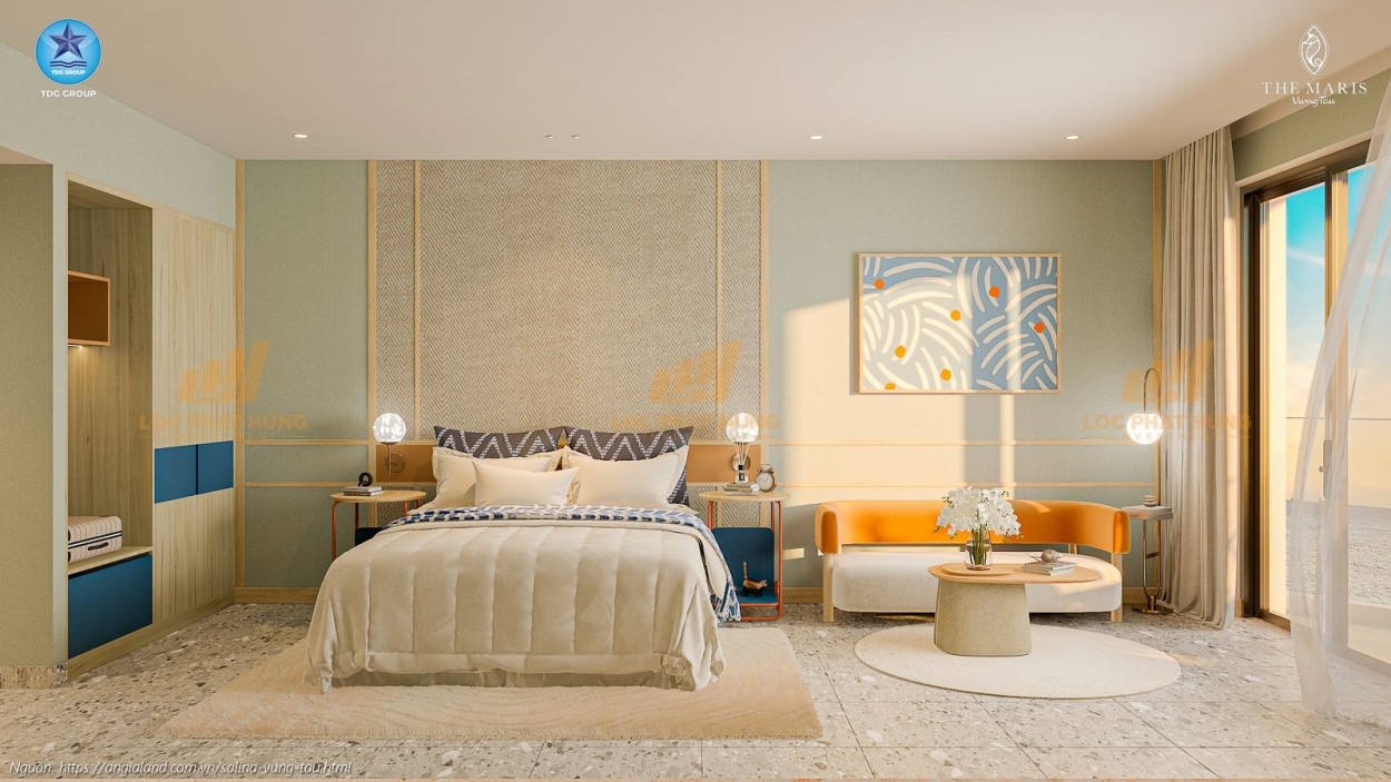 Không gian phòng ngủ master tại nhà mẫu căn hộ Solina Vũng Tàu loại studio 44.54m².