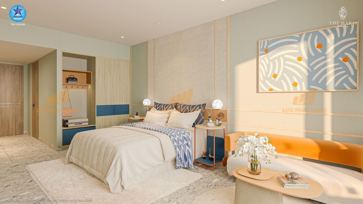 Không gian phòng ngủ master tại nhà mẫu căn hộ Solina Vũng Tàu loại studio 44.54m².