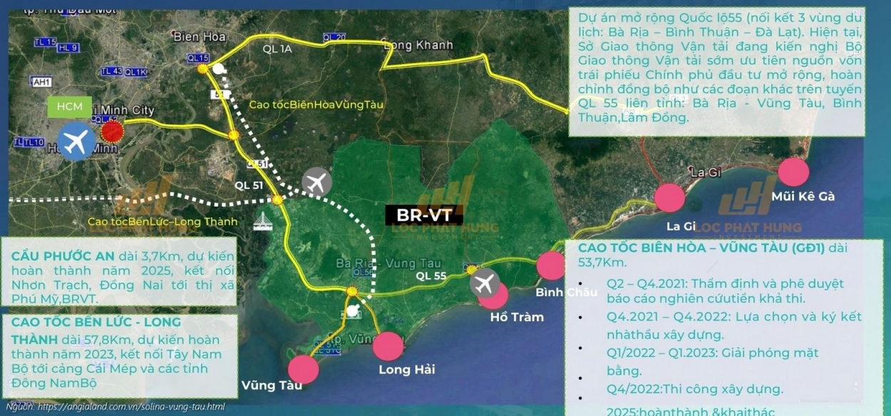 Sơ đồ hạ tầng và kết nối giao thông chiến lược của dự án Solina Vũng Tàu