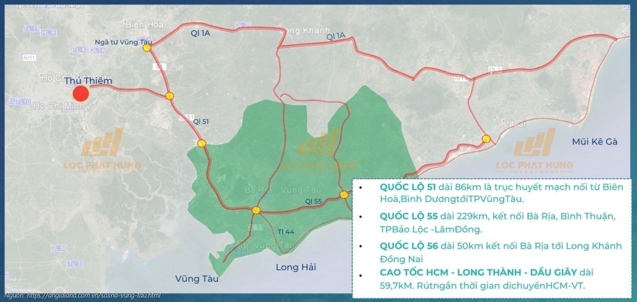Sơ đồ hạ tầng và kết nối giao thông chiến lược của dự án Solina Vũng Tàu