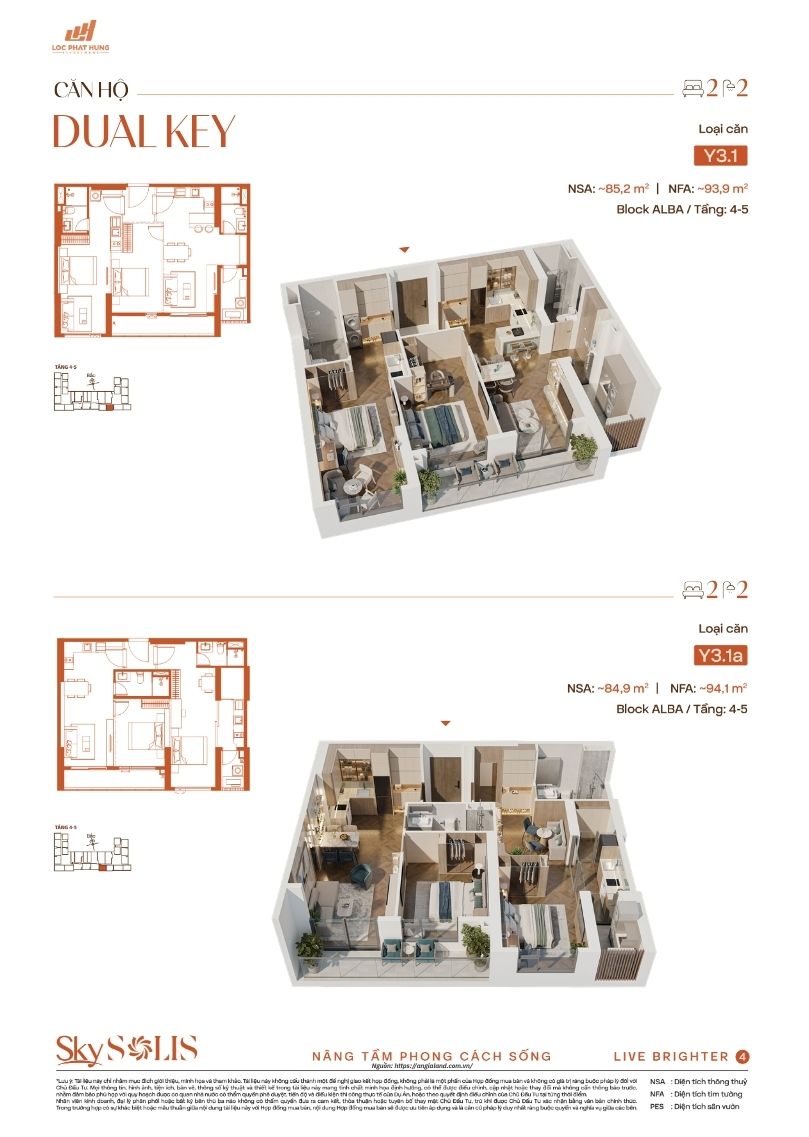 Thiết kế mặt bằng căn hộ Dual Key Sky Solis