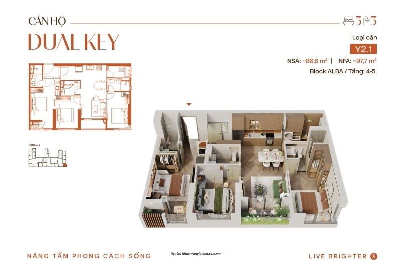 Thiết kế mặt bằng căn hộ Dual Key Sky Solis