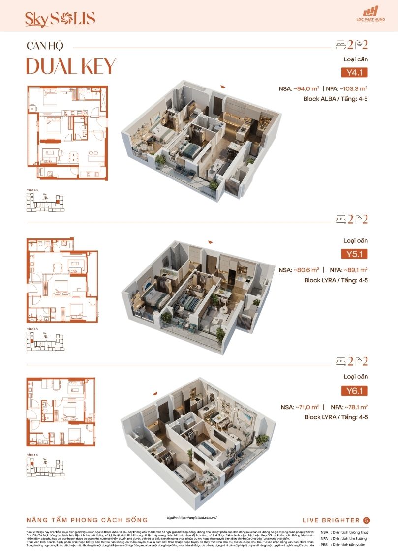 Thiết kế mặt bằng căn hộ Dual Key Sky Solis