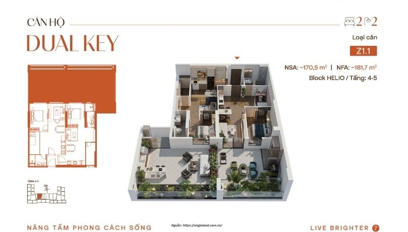 Thiết kế mặt bằng căn hộ Dual Key Sky Solis