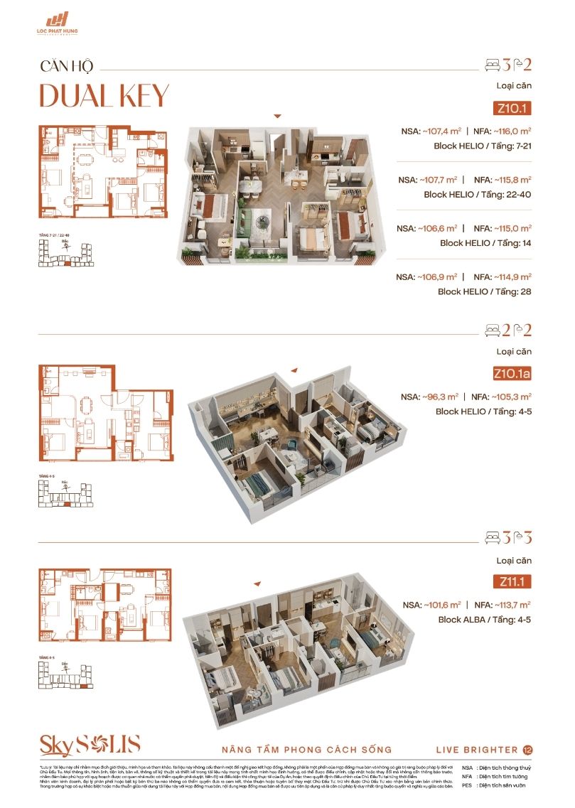 Thiết kế mặt bằng căn hộ Dual Key Sky Solis