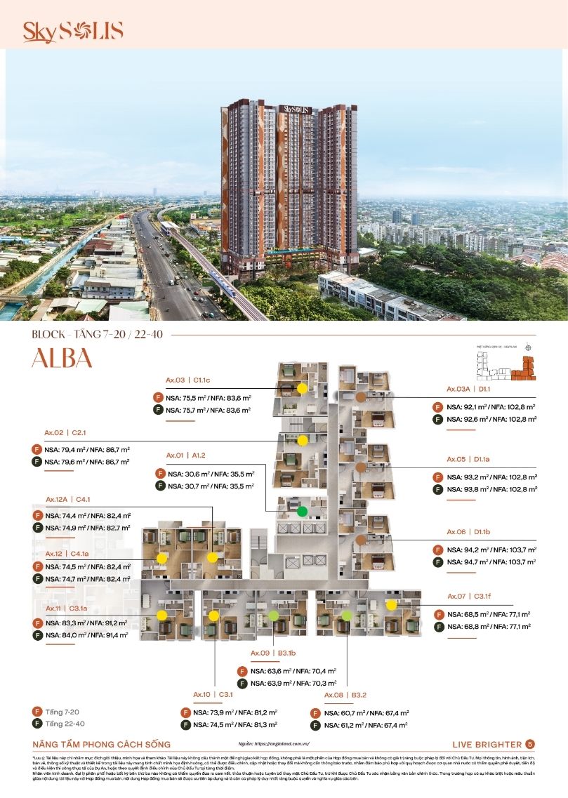 Thiết kế mặt bằng căn tầng view tầng 7-20 / 22-40