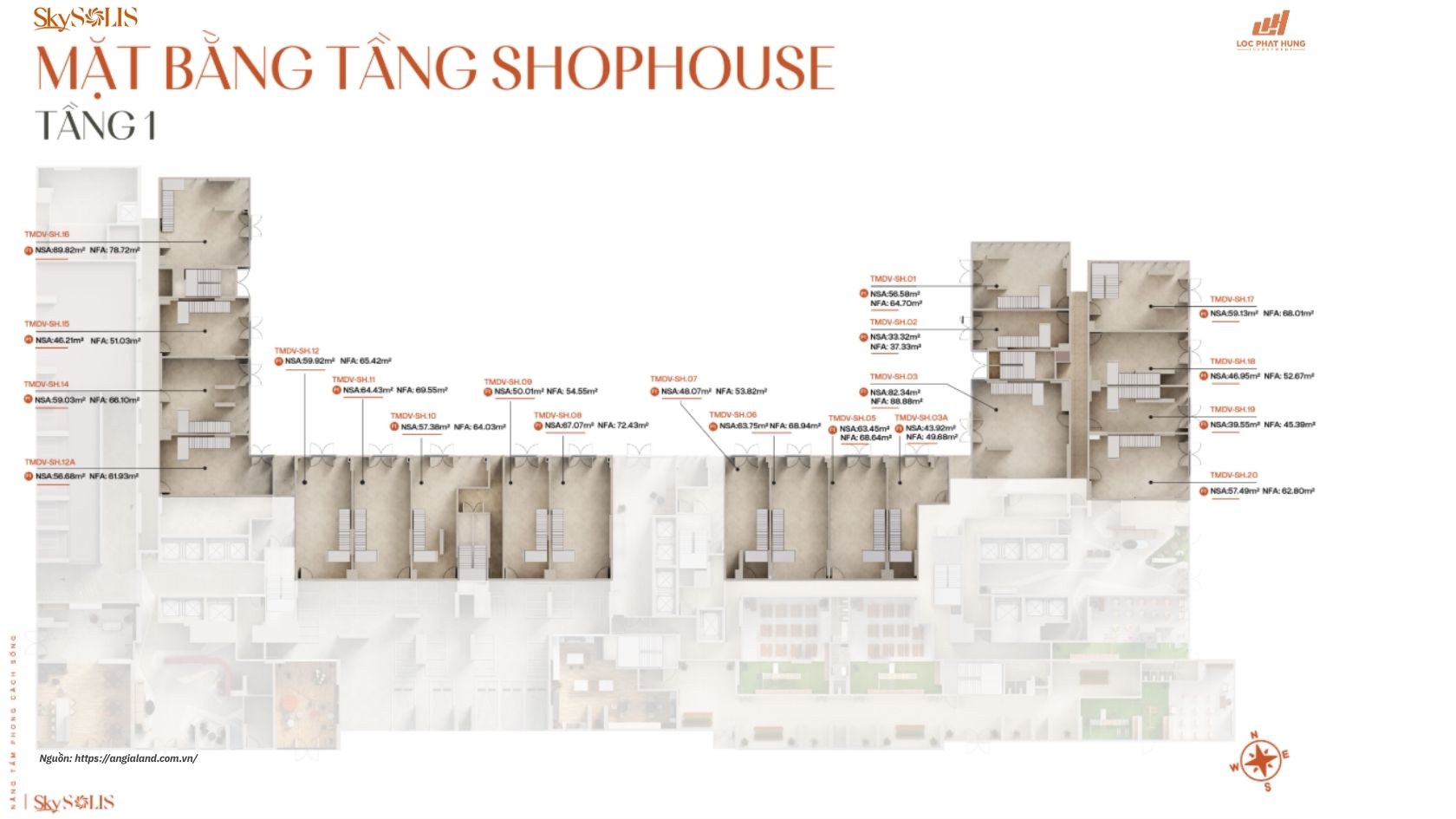 Mặt bằng Shophouse SkySolis