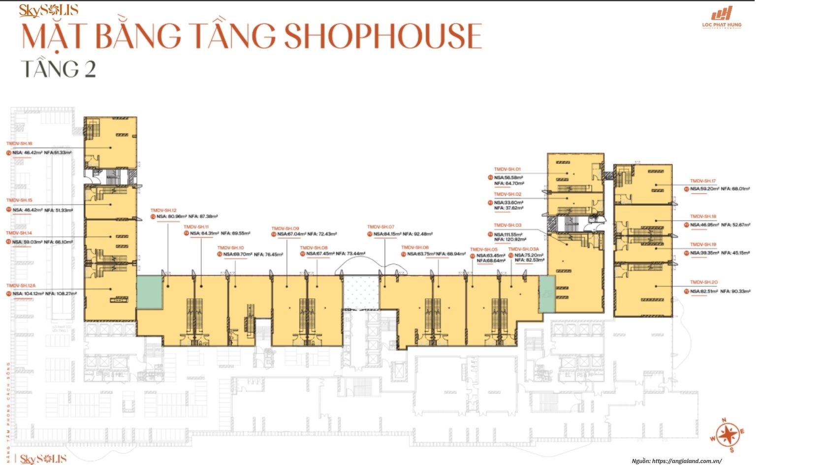 Mặt bằng Shophouse SkySolis