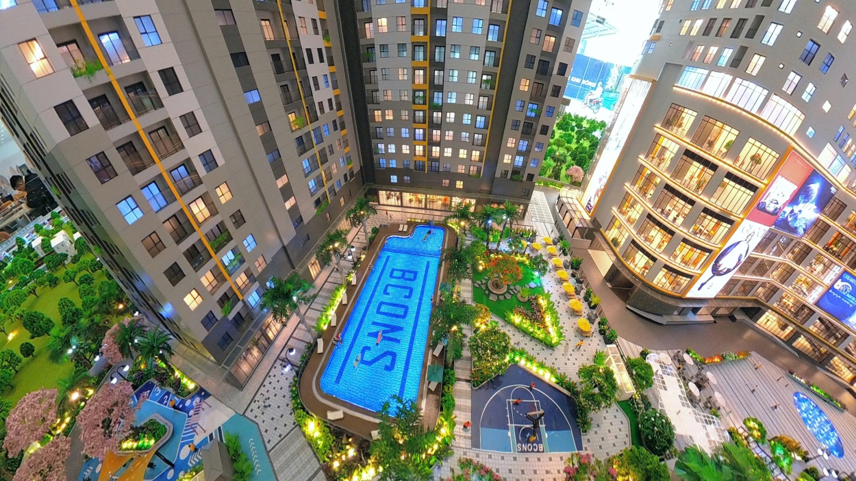 Khu vực hồ bơi chuẩn resort thuộc chuỗi Tiện ích Bcons Central Park