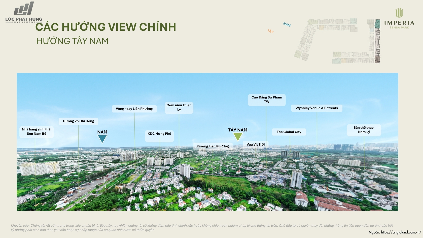 Các hướng view chính sông và nội khu căn hộ Imperia Sensa Park