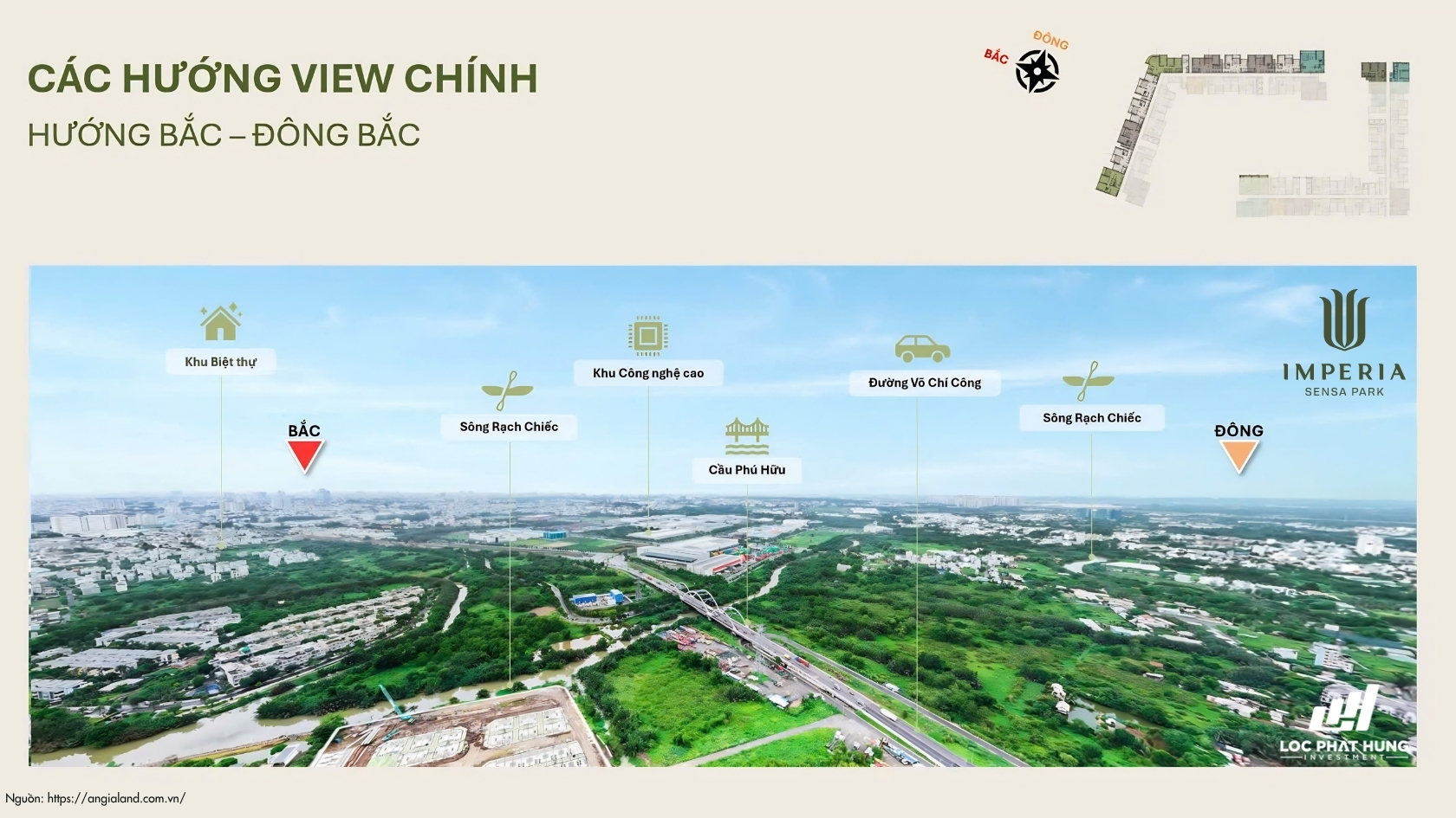 Các hướng view chính sông và nội khu căn hộ Imperia Sensa Park