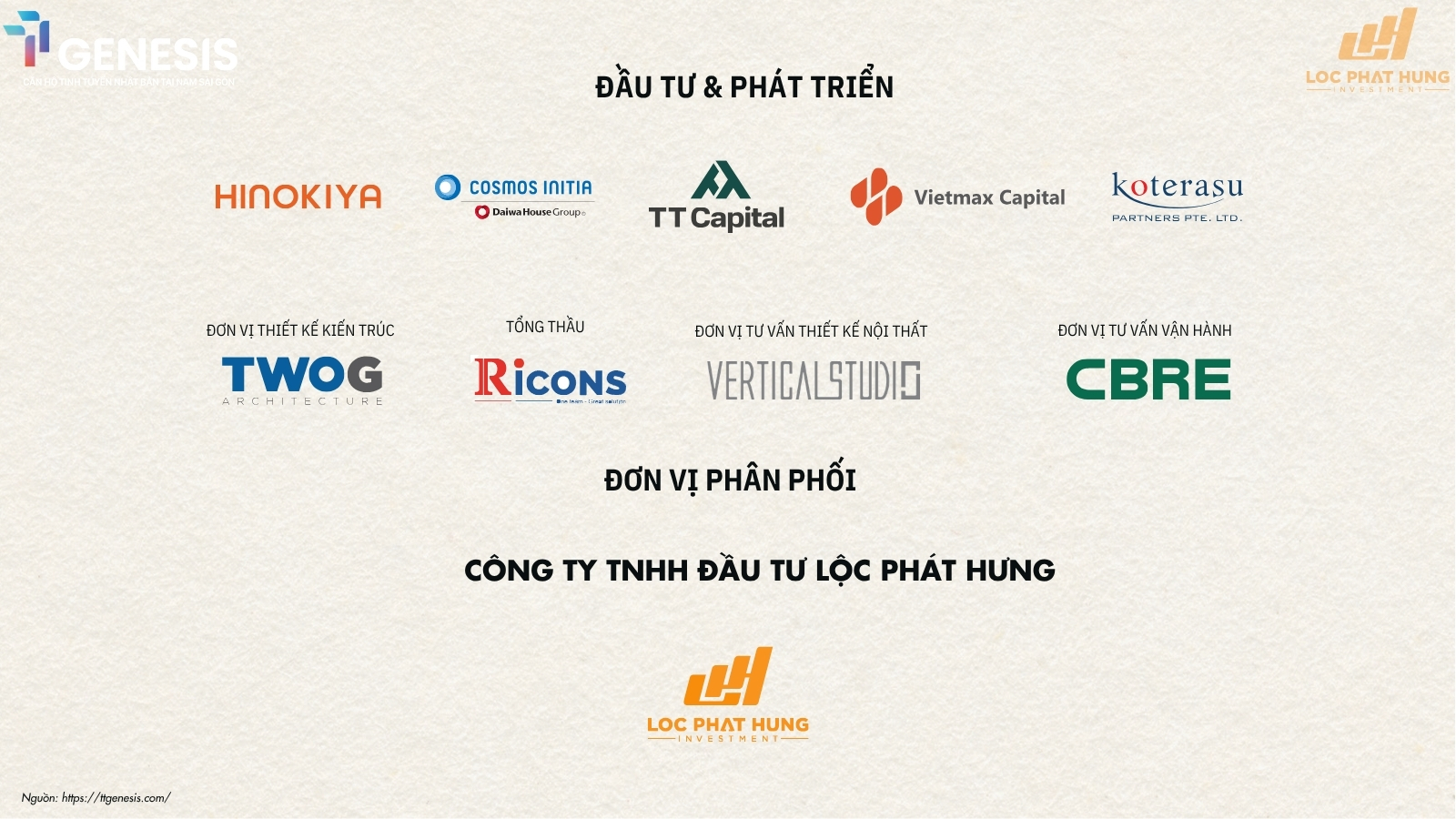 Danh sách các đối tác chiến lược và đơn vị phân phối Lộc Phát Hưng dự án TT Genesis