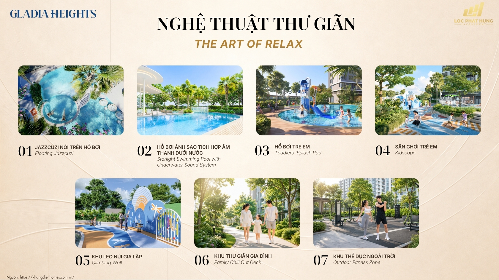 Tiện ích nội khu nghệ thuật thư giãn dự án chung cư Gladia Heights