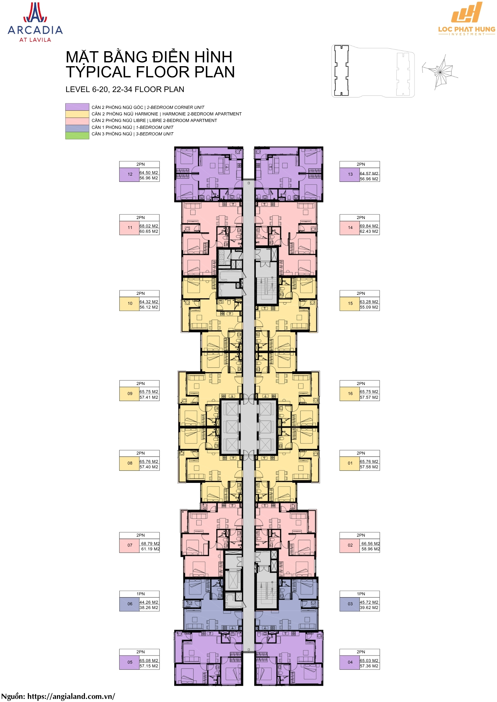 Mặt bằng điển hình tầng 6-20, 22-34 căn hộ chung cư Arcadia at Lavila