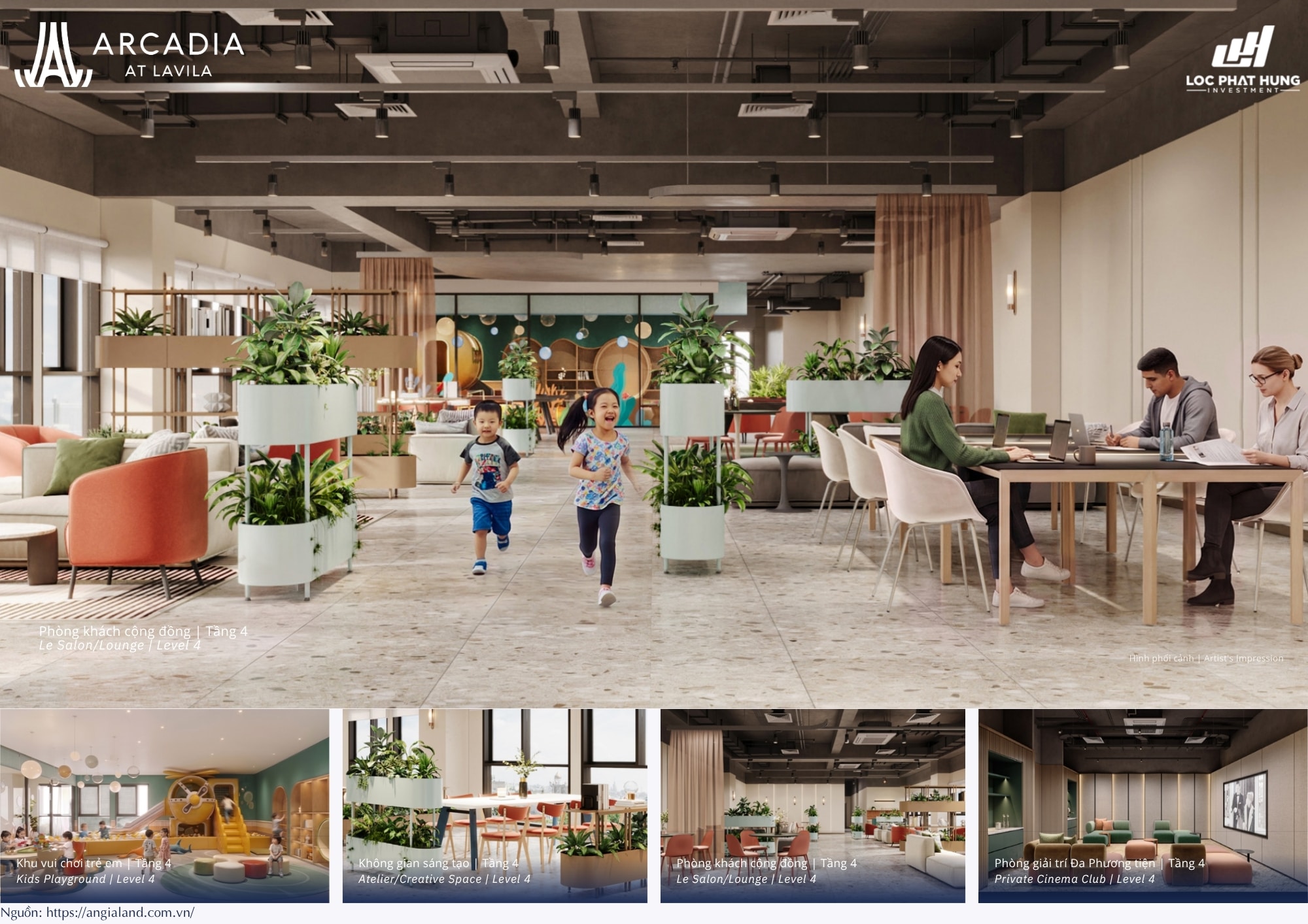 Không gian sáng tạo Atelier và phòng khách cộng đồng Le Salon Lounge tầng 4 dự án Arcadia at Lavila Nhà Bè