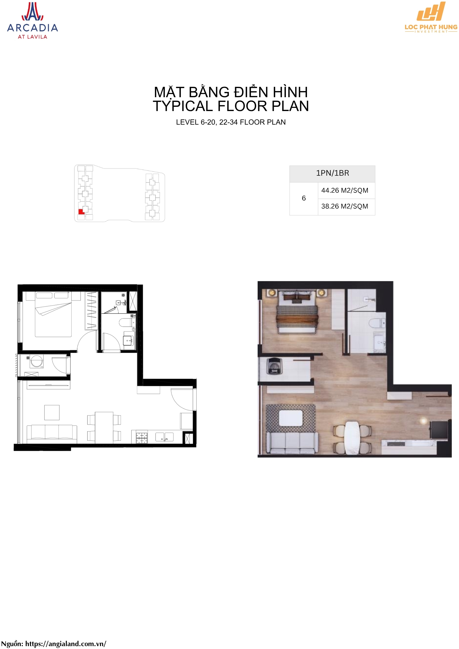 Thiết kế chi tiết căn hộ 1PN chung cư Arcadia at Lavila