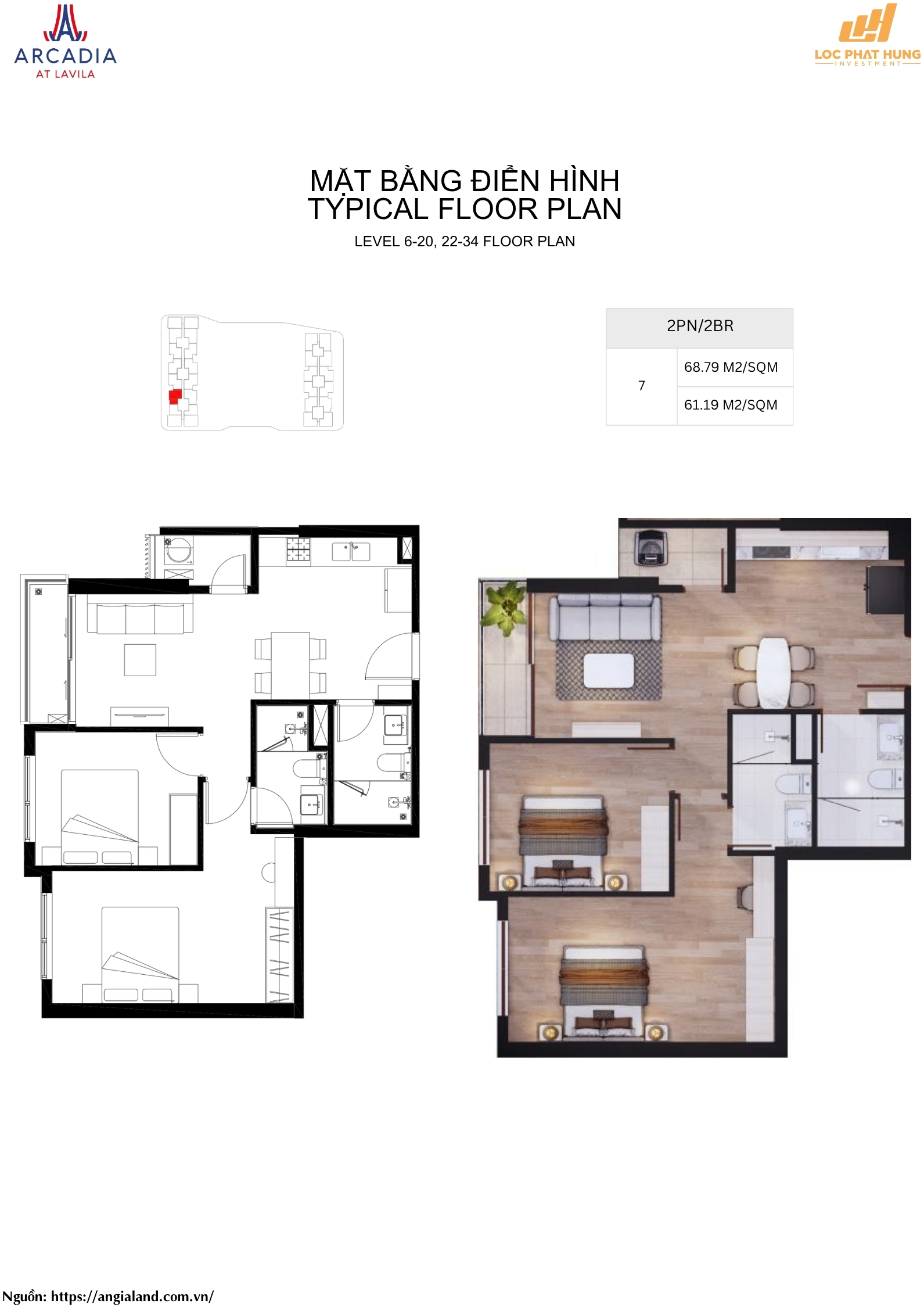 Thiết kế chi tiết căn hộ 2PN chung cư Arcadia at Lavila