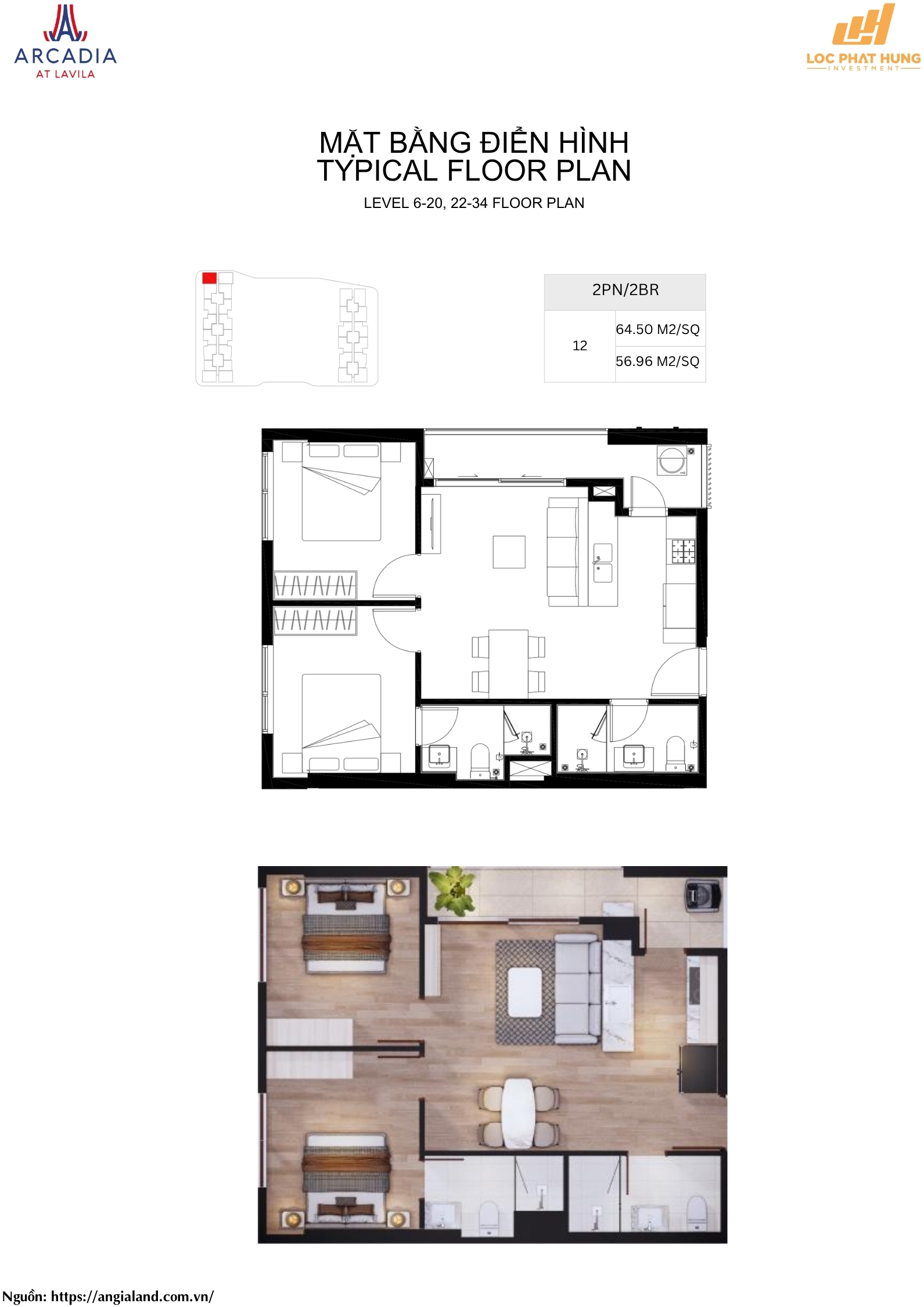Thiết kế chi tiết căn hộ 2PN chung cư Arcadia at Lavila