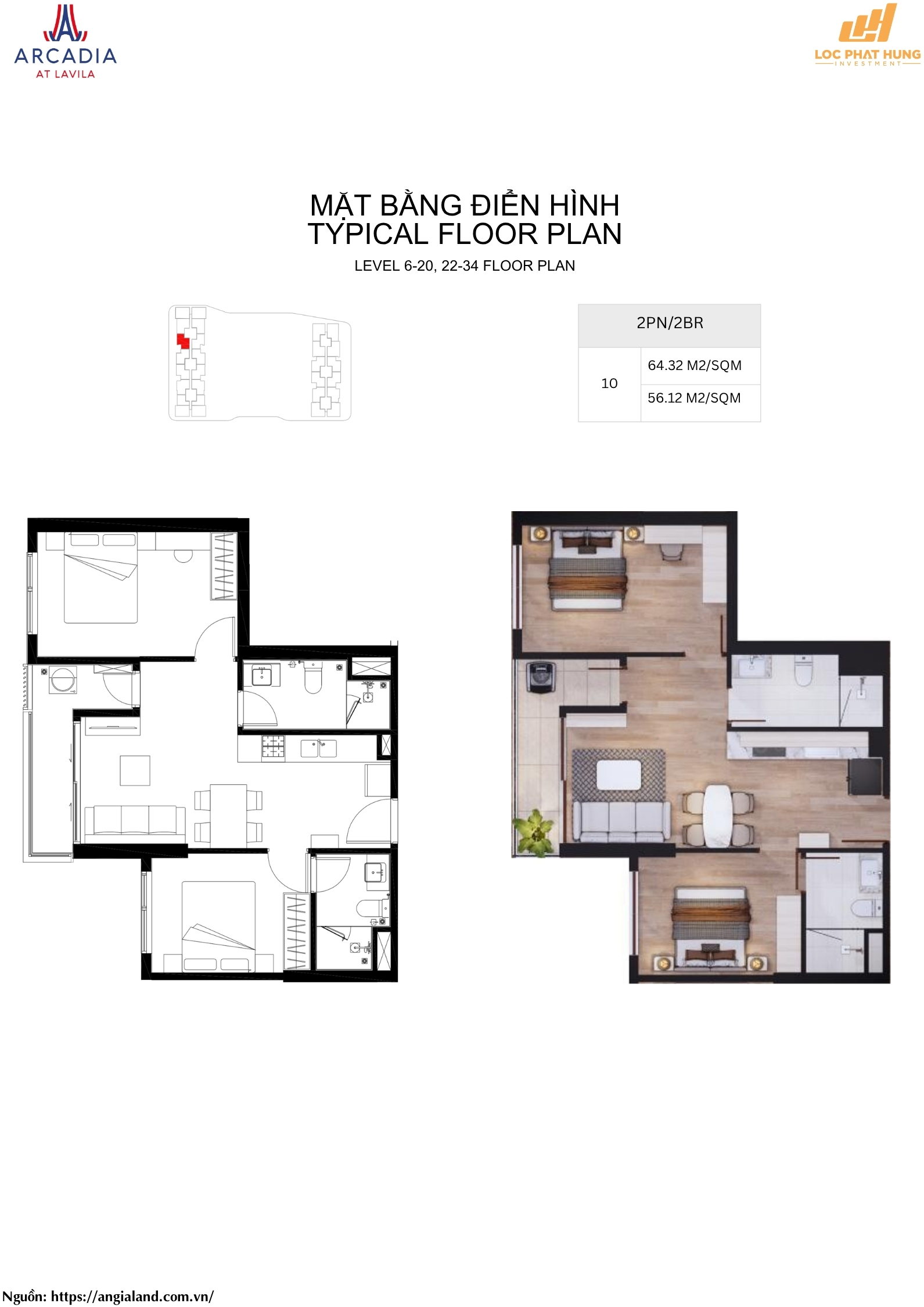 Thiết kế chi tiết căn hộ 2PN chung cư Arcadia at Lavila