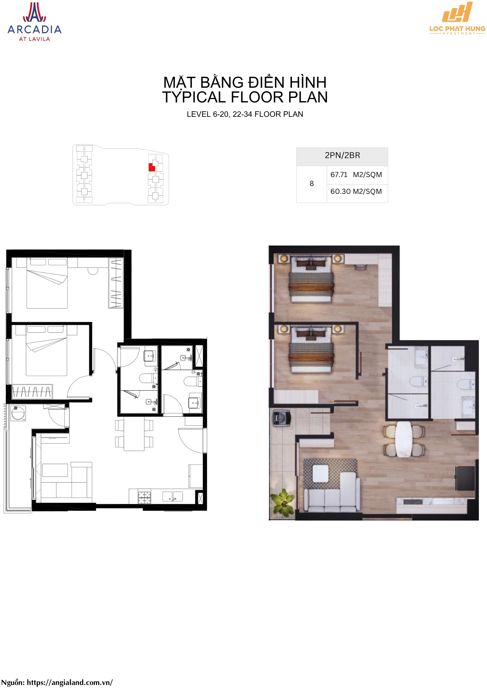 Thiết kế chi tiết căn hộ 2PN chung cư Arcadia at Lavila