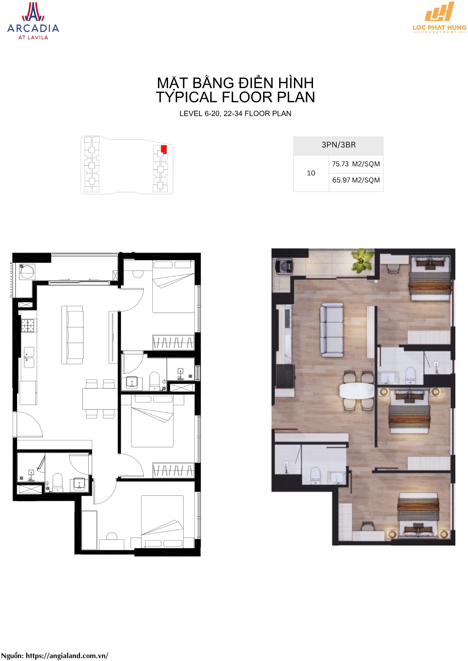 Thiết kế chi tiết căn hộ 3PN chung cư Arcadia at Lavila