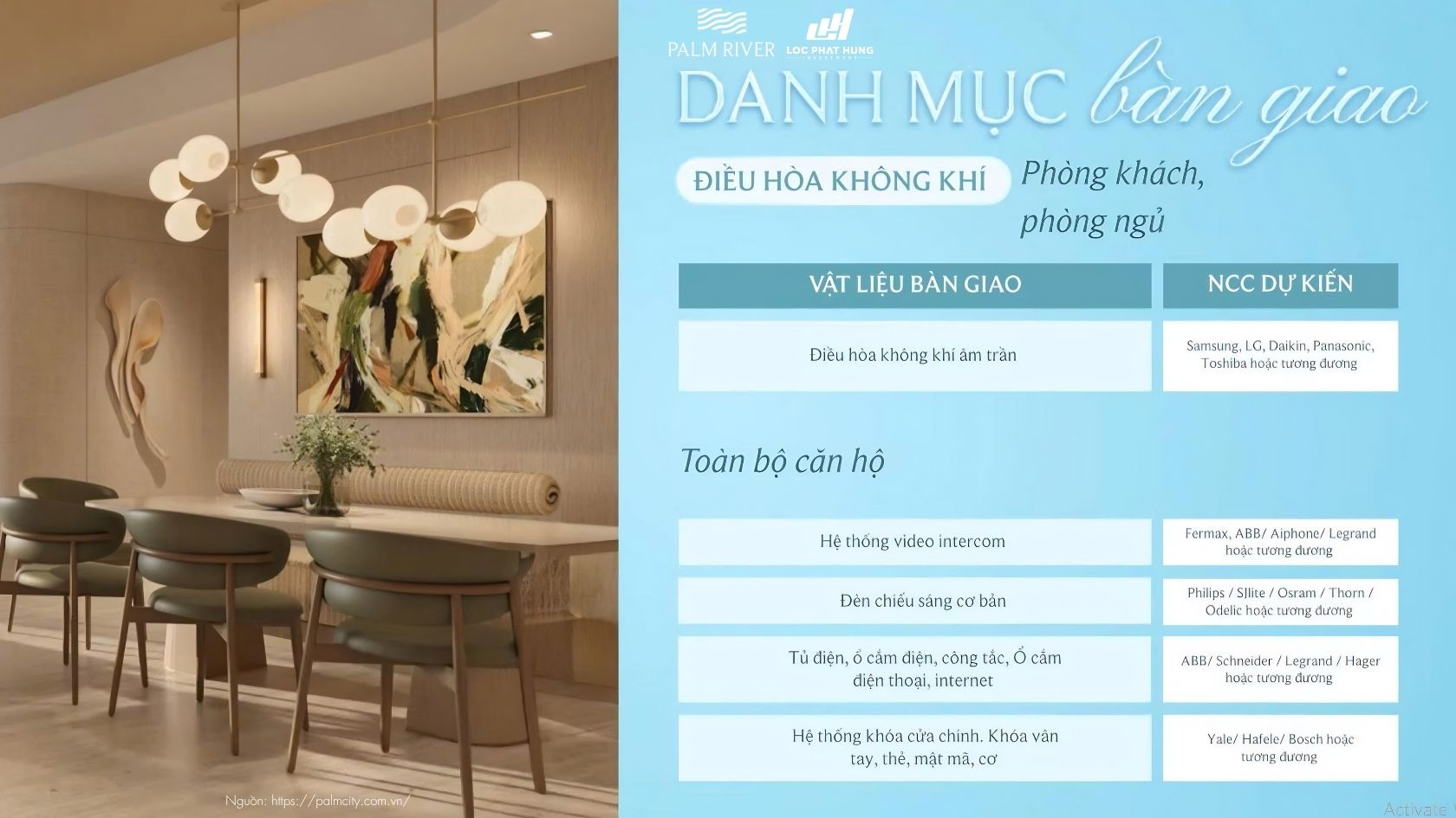 Vật Liệu Bàn Giao Dự Án Căn Hộ Palm River