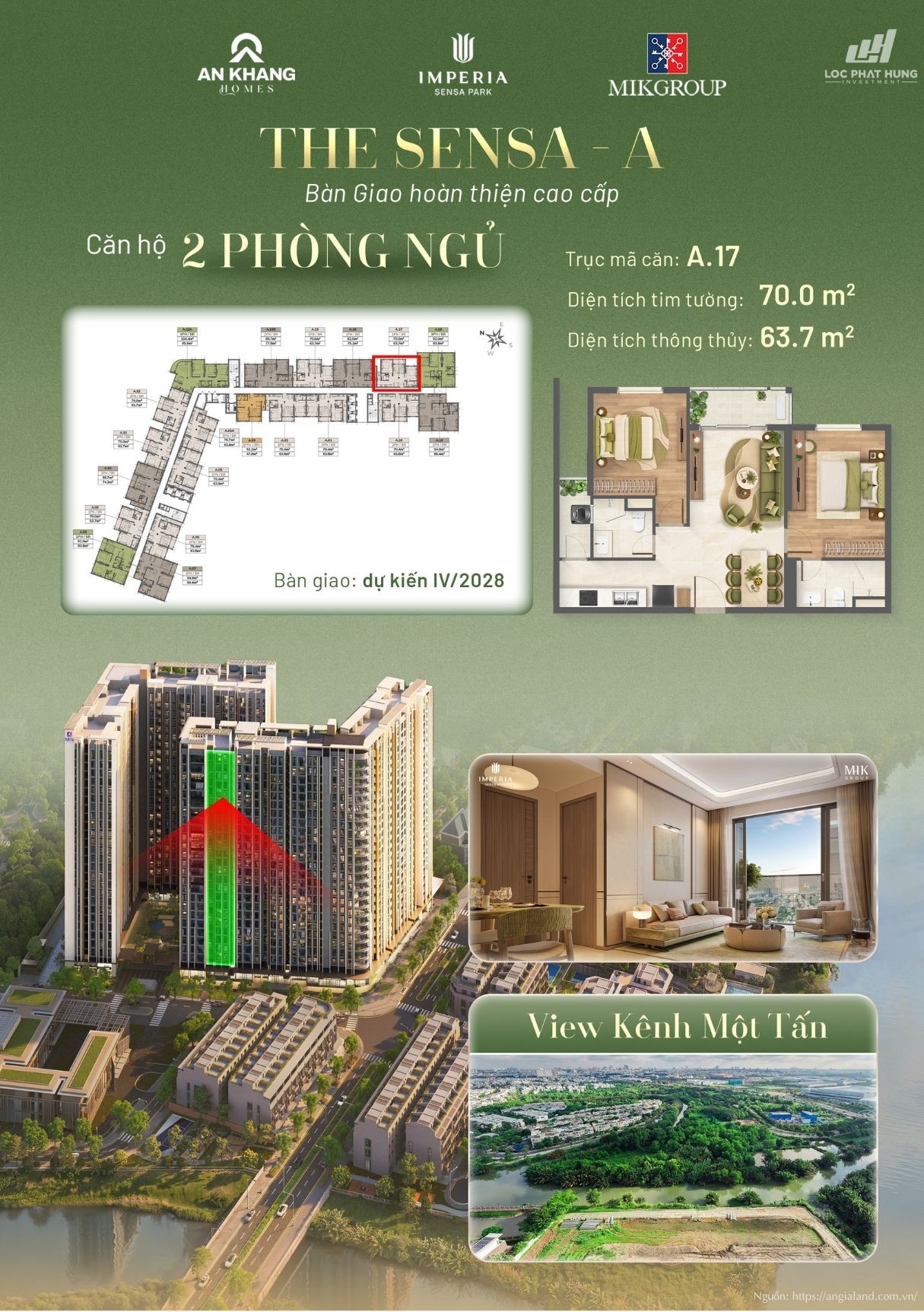 Căn hộ 2 phòng ngủ view kênh Một Tấn Tháp A tại Imperia Sensa Park