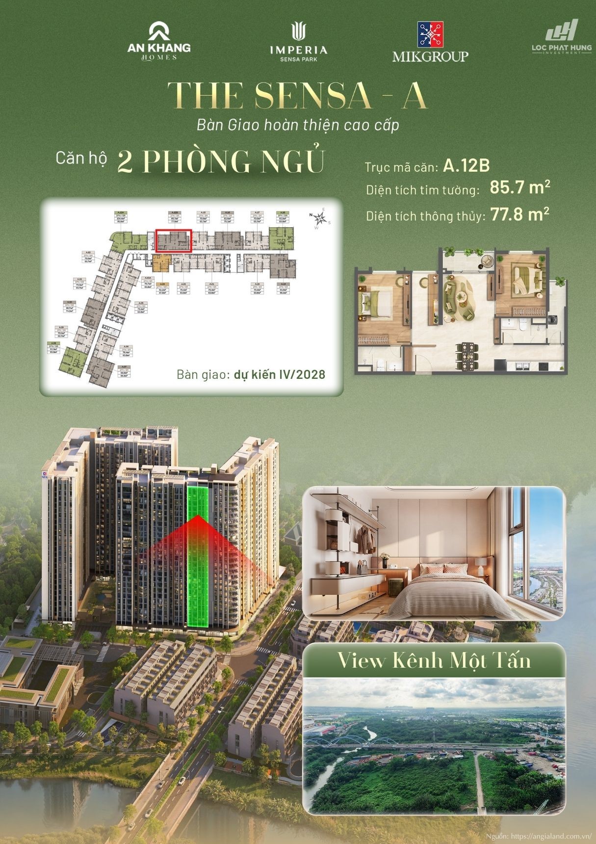 Căn hộ 2 phòng ngủ view kênh Một Tấn Tháp A tại Imperia Sensa Park