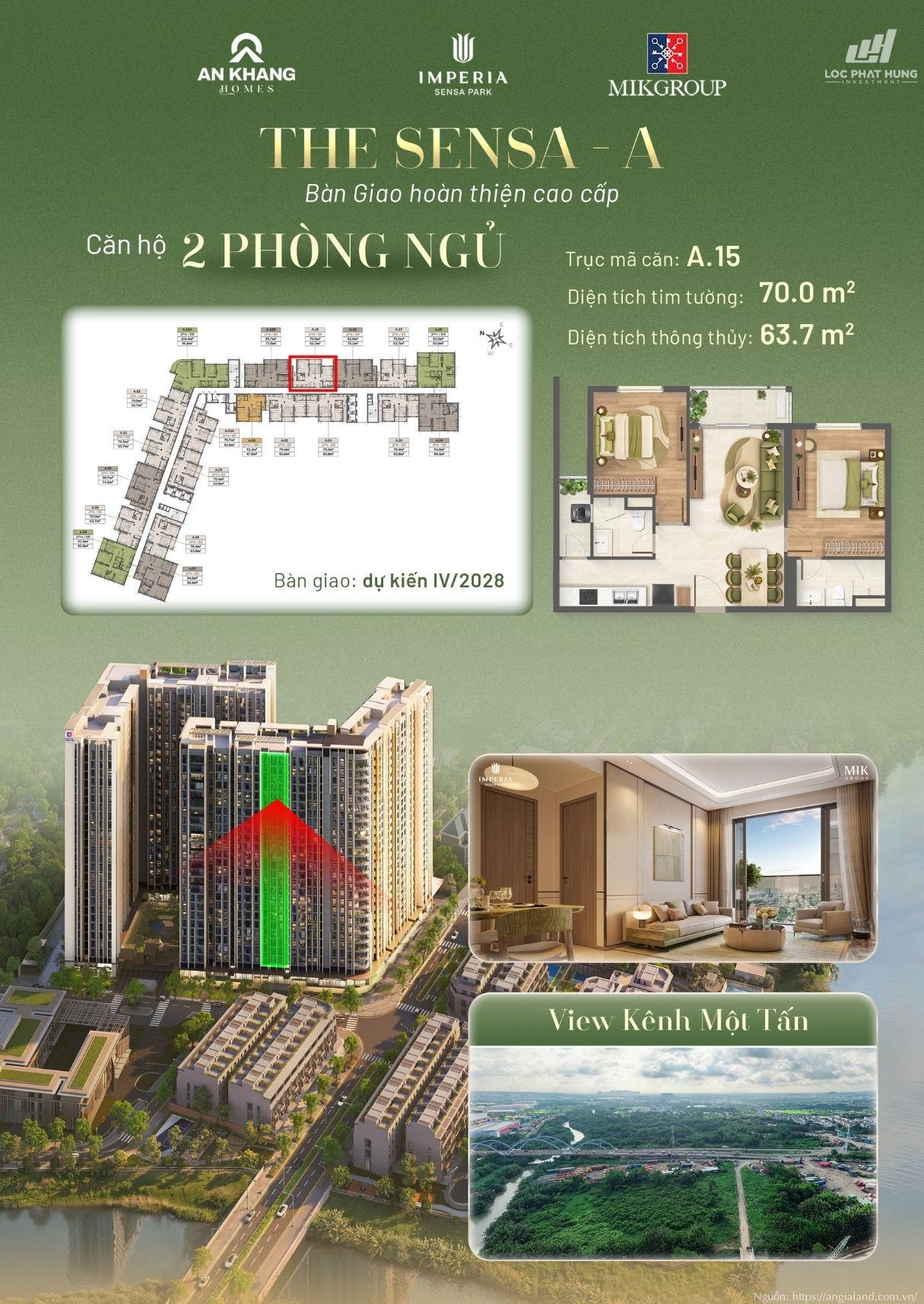 Căn hộ 2 phòng ngủ view kênh Một Tấn Tháp A tại Imperia Sensa Park