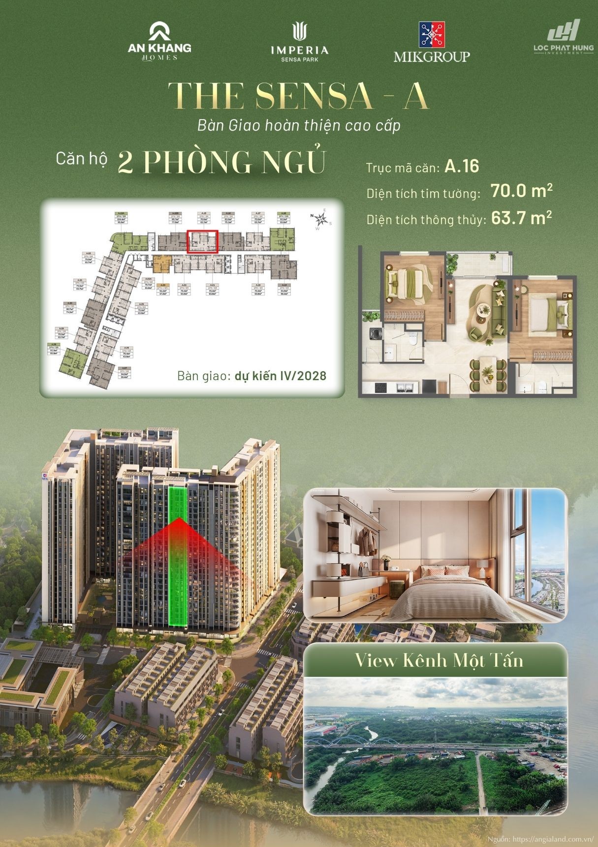 Căn hộ 2 phòng ngủ view kênh Một Tấn Tháp A tại Imperia Sensa Park