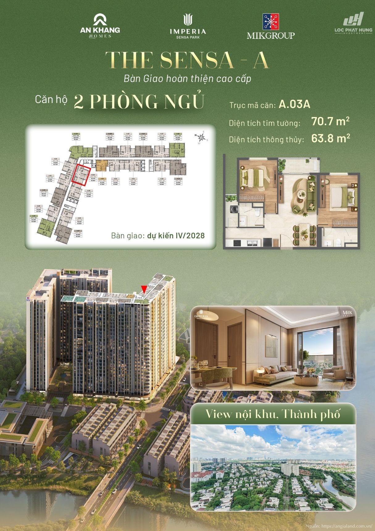 Căn hộ 2 phòng ngủ view nội khu Tháp A tại Imperia Sensa Park