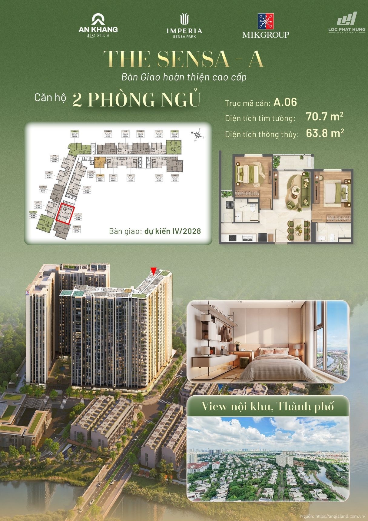 Căn hộ 2 phòng ngủ view nội khu Tháp A tại Imperia Sensa Park
