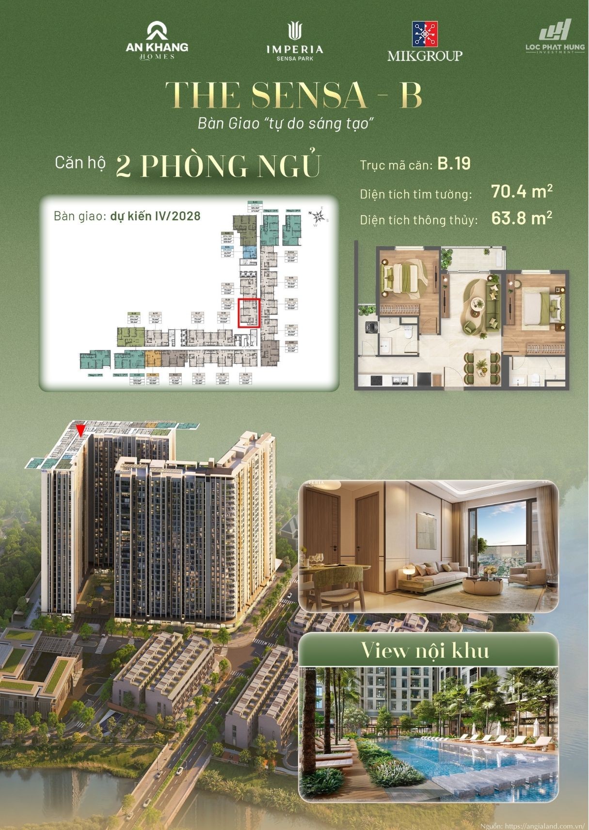 Căn hộ 2 phòng ngủ view nội khu Tháp B tại Imperia Sensa Park