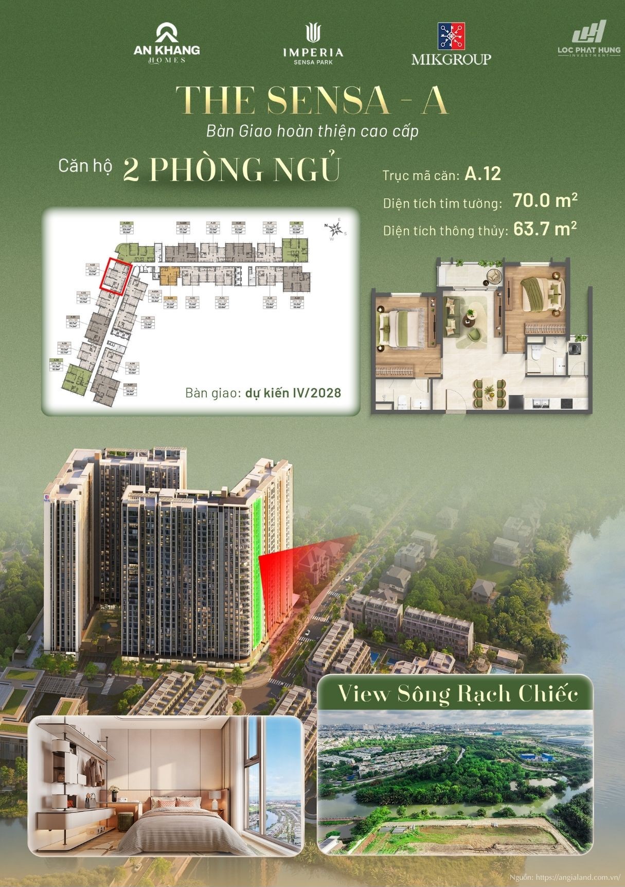 Căn hộ 2 phòng ngủ view sông Rạch Chiếc Tháp A tại Imperia Sensa Park