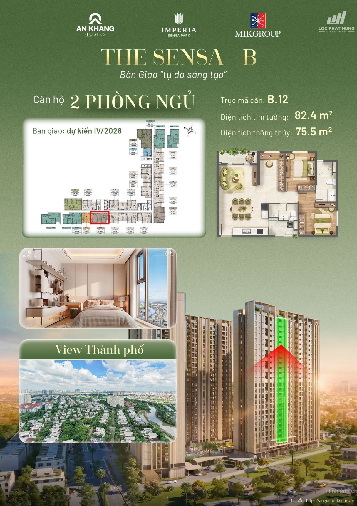 Căn hộ 2 phòng ngủ view thành phố Tháp B tại Imperia Sensa Park