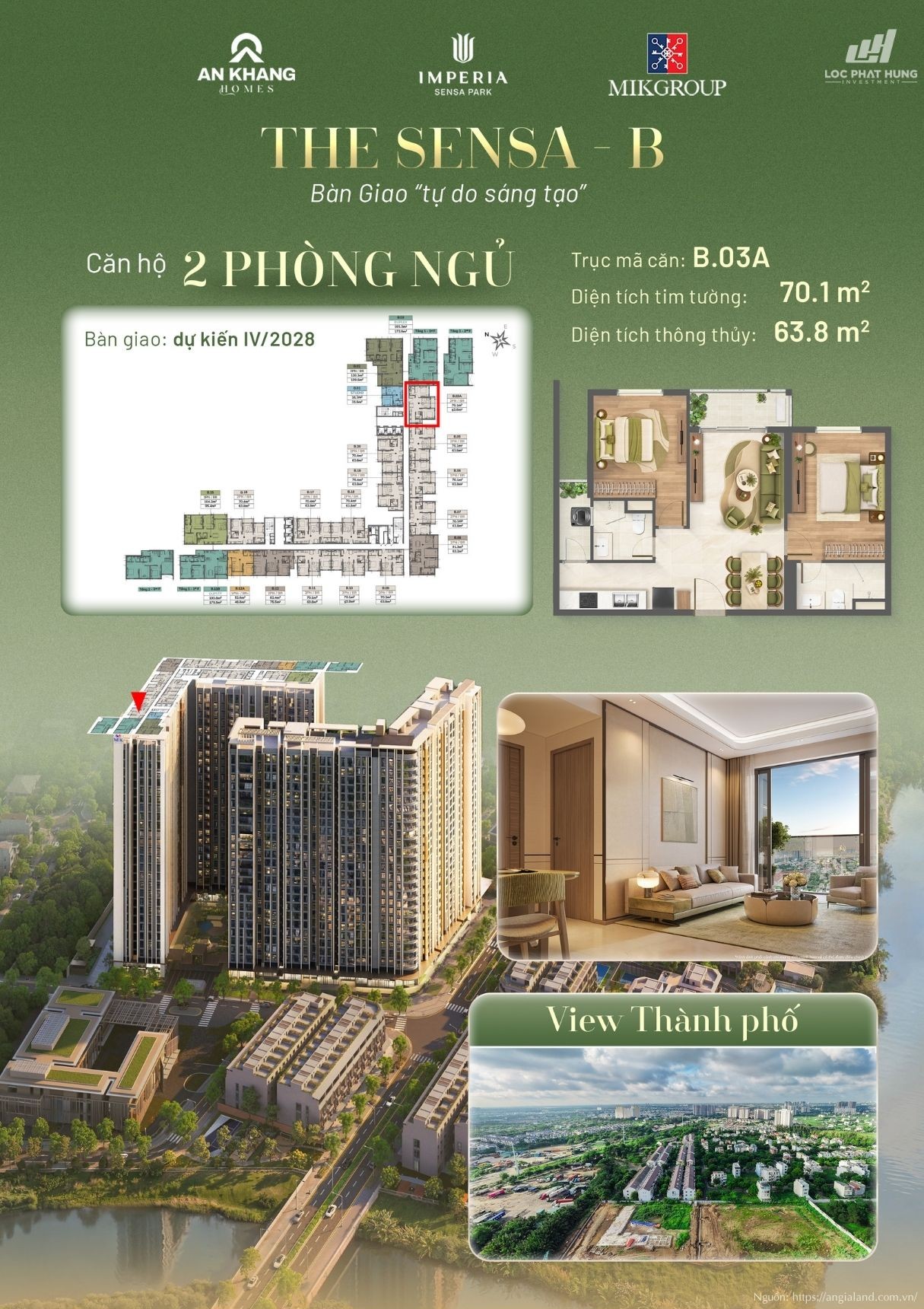 Căn hộ 2 phòng ngủ view thành phố Tháp B tại Imperia Sensa Park