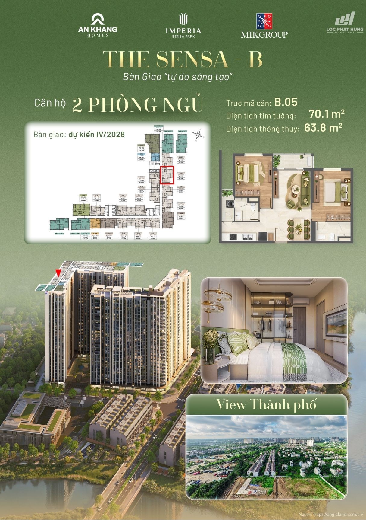 Căn hộ 2 phòng ngủ view thành phố Tháp B tại Imperia Sensa Park
