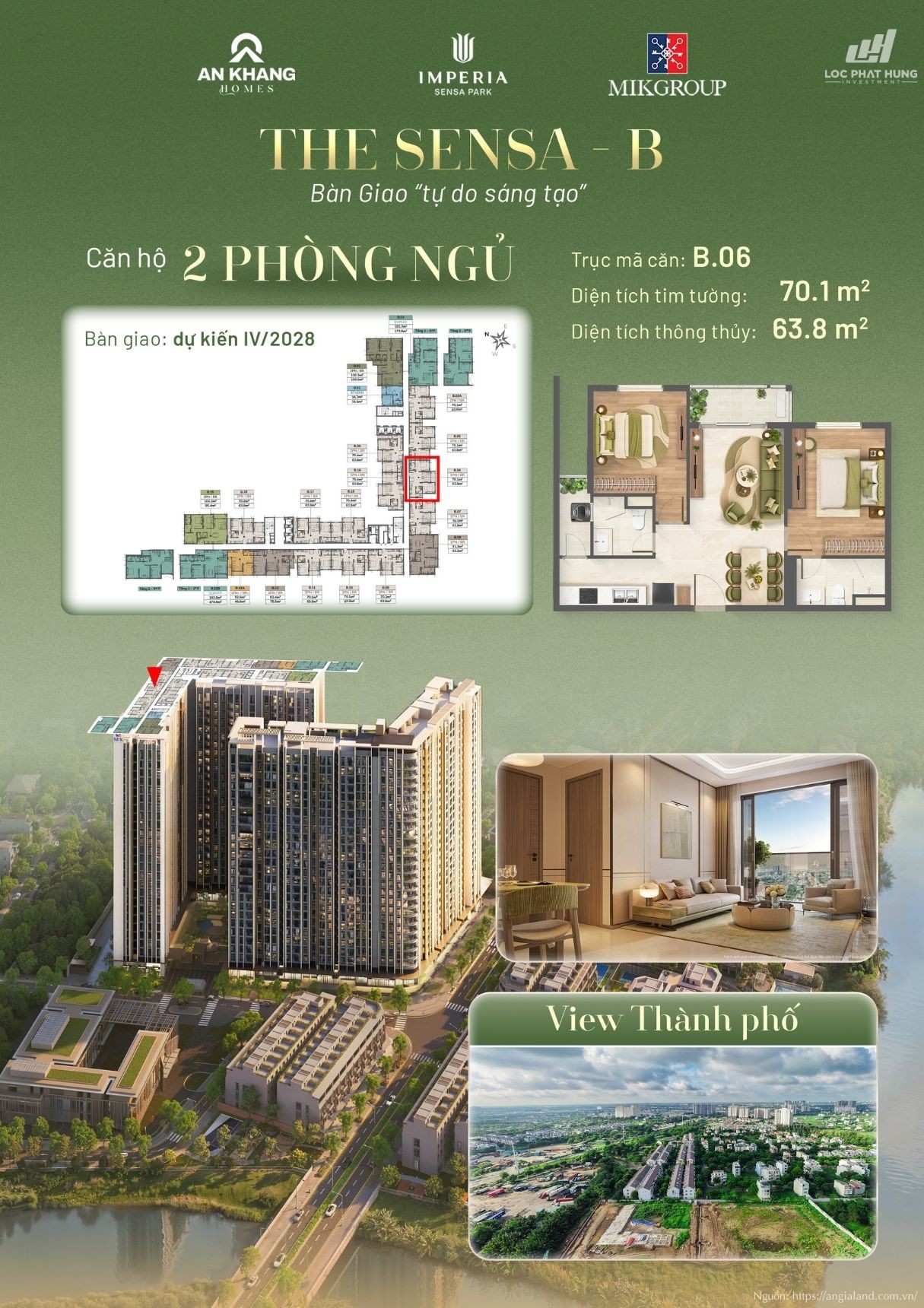 Căn hộ 2 phòng ngủ view thành phố Tháp B tại Imperia Sensa Park