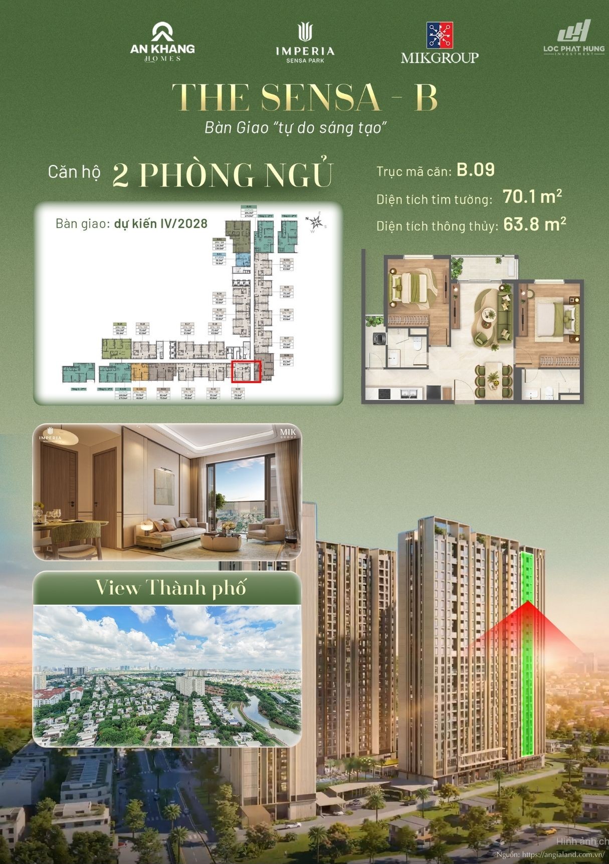 Căn hộ 2 phòng ngủ view thành phố Tháp B tại Imperia Sensa Park