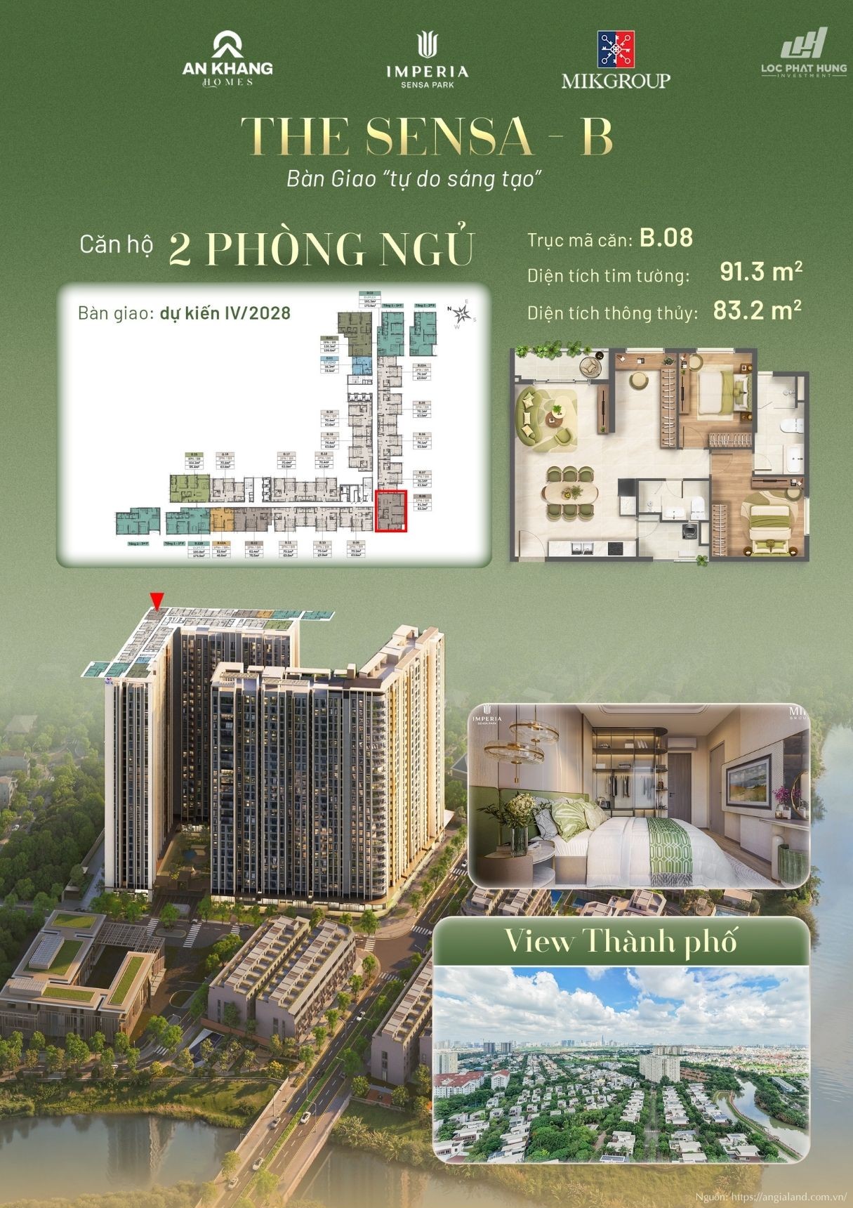 Căn hộ 2 phòng ngủ view thành phố Tháp B tại Imperia Sensa Park