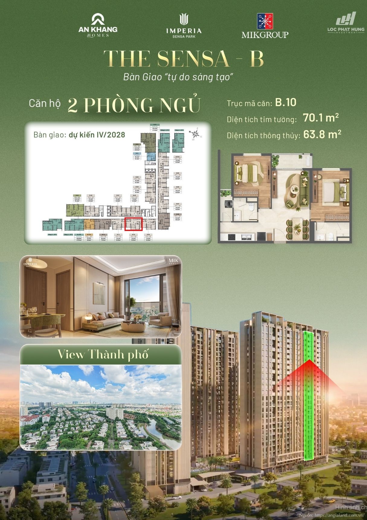 Căn hộ 2 phòng ngủ view thành phố Tháp B tại Imperia Sensa Park