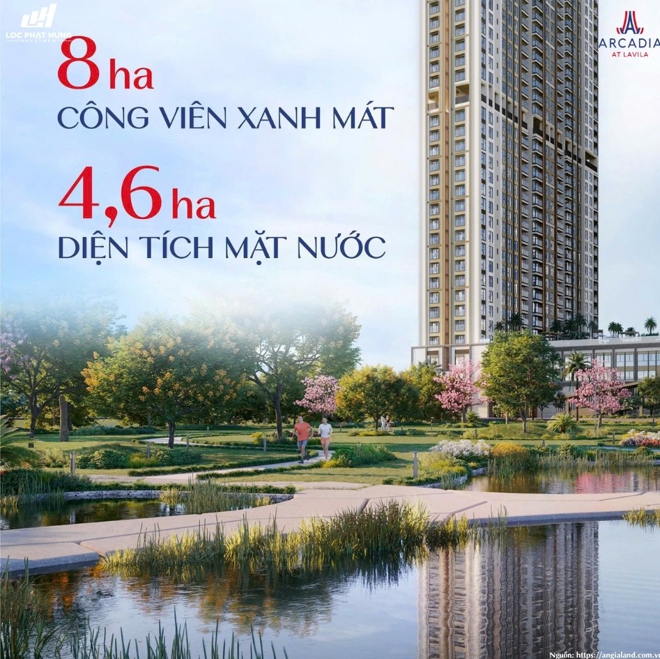 Công viên 4,2 ha và diện tích mặt nước tại dự án Arcadia at Lavila
