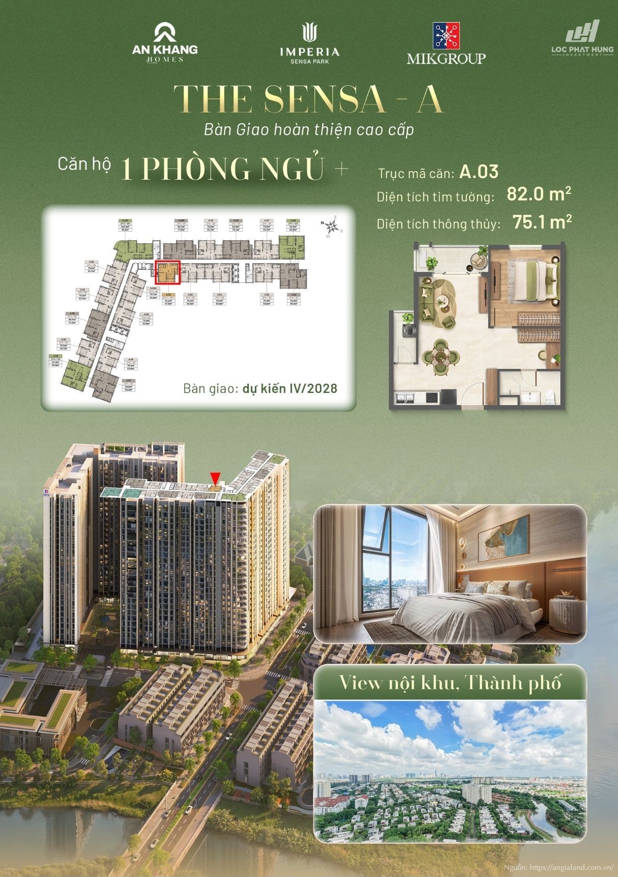 Layout thiết kế căn hộ 1 phòng ngủ Tháp A Imperia Sensa Park