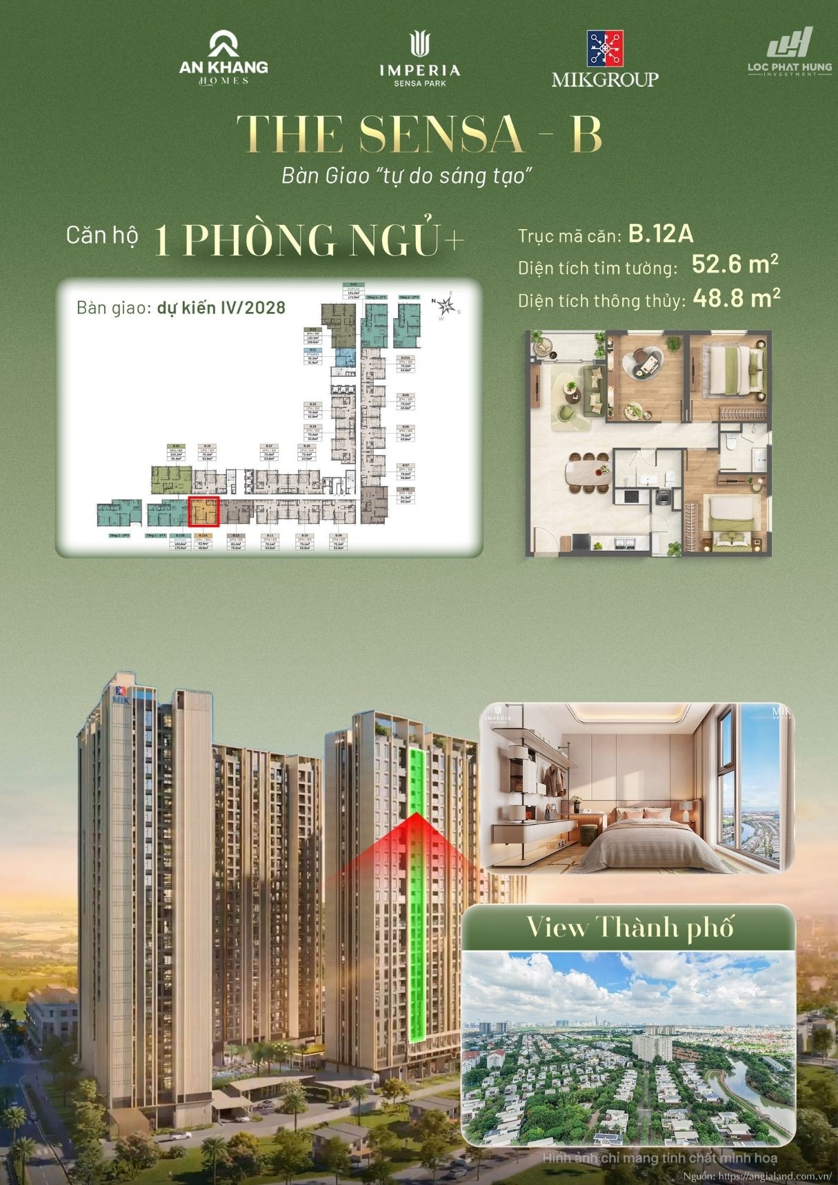 Layout thiết kế căn hộ 1 phòng ngủ Tháp B Imperia Sensa Park