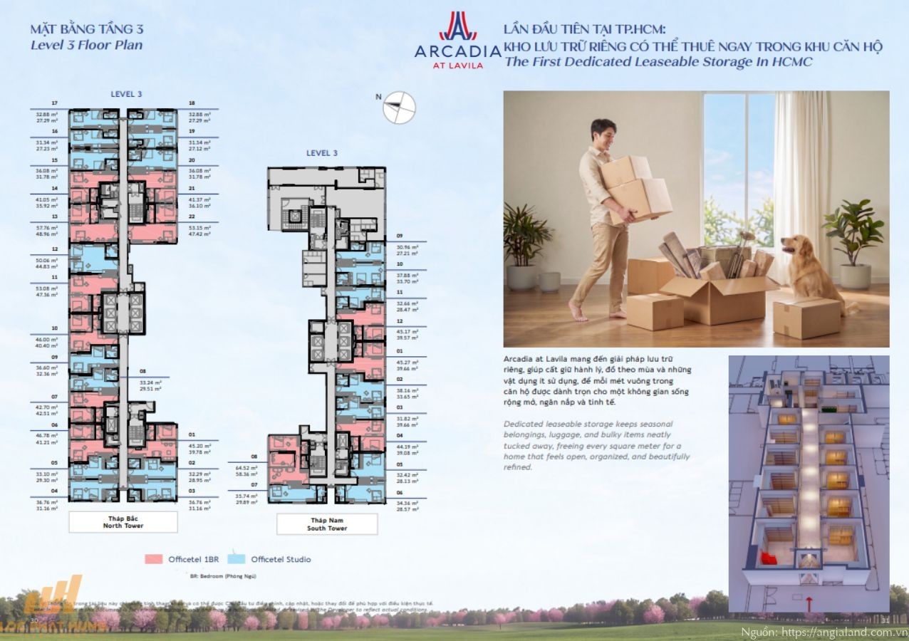 Mặt bằng tầng 3 và kho lưu trữ riêng Leaseable Storage căn hộ Arcadia At Lavila